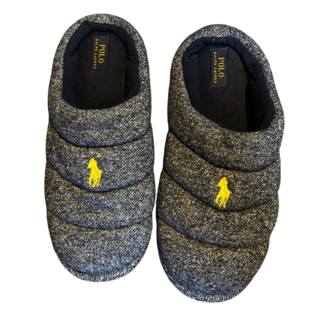 Polo Ralph Lauren Quilted House Slippers Gray Heathered Men's Size 13